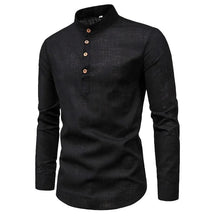 Camisas de manga comprida masculinas de linho de algodão venda quente verão cor sólida gola alta casual estilo praia oversized