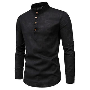 Camisas de manga comprida masculinas de linho de algodão venda quente verão cor sólida gola alta casual estilo praia oversized