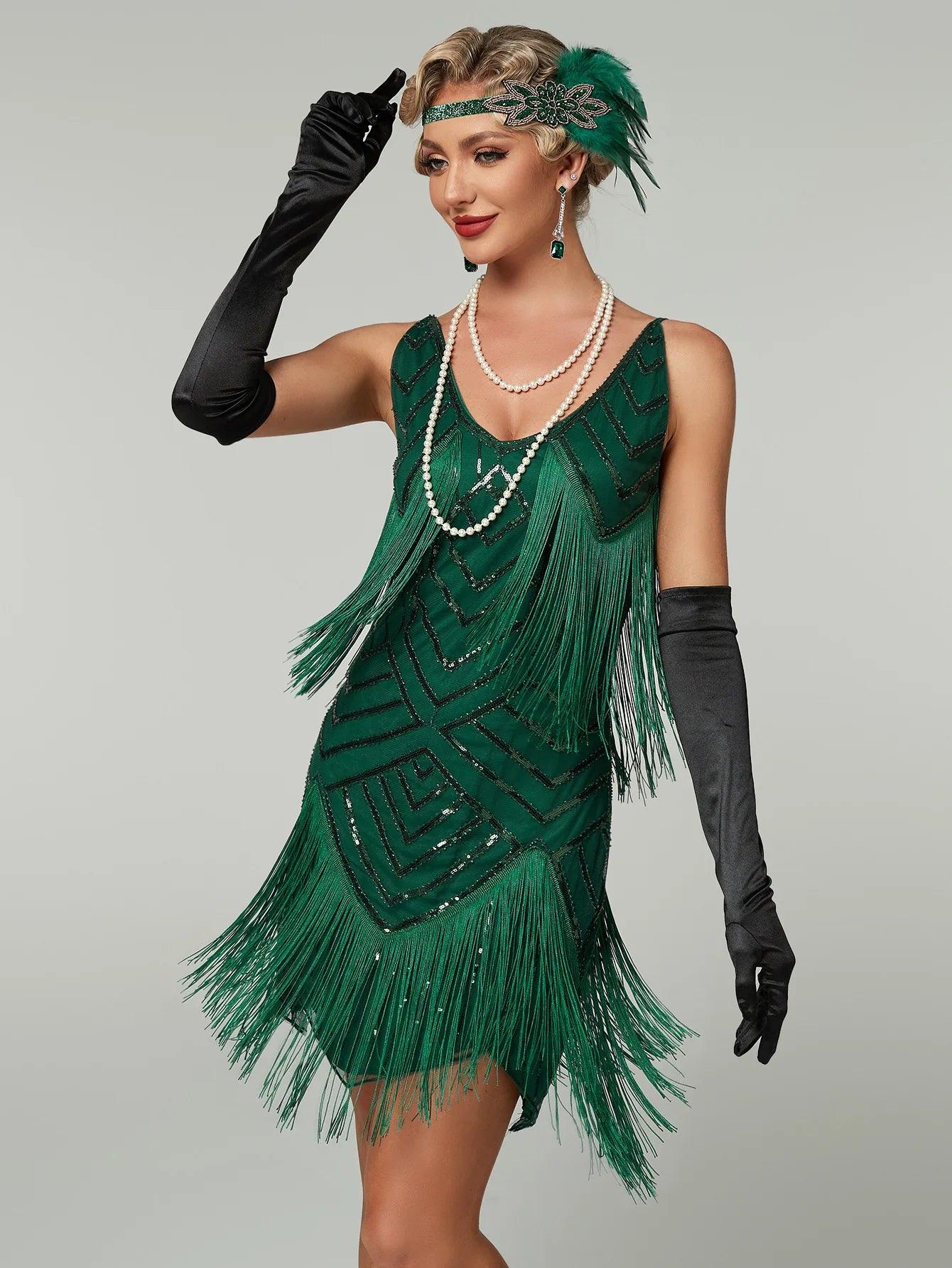 Vestido Gatsby Flapper 1920s com Franjas e Lantejoulas