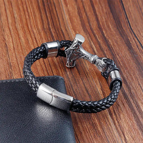 Pulseira Masculina de Couro Genuíno Viking