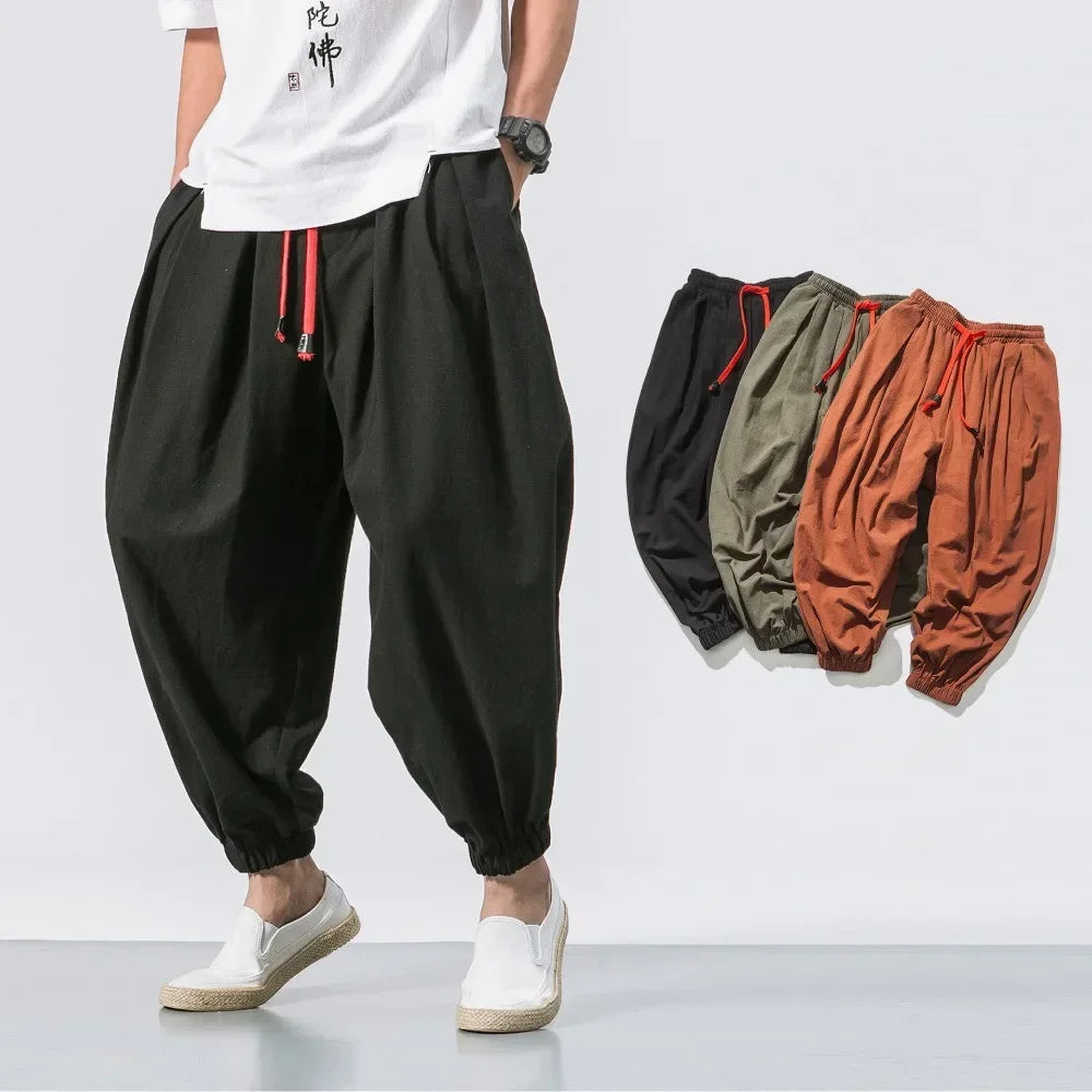 Calça Harém Masculina de Algodão e Linho - Estilo Moderno