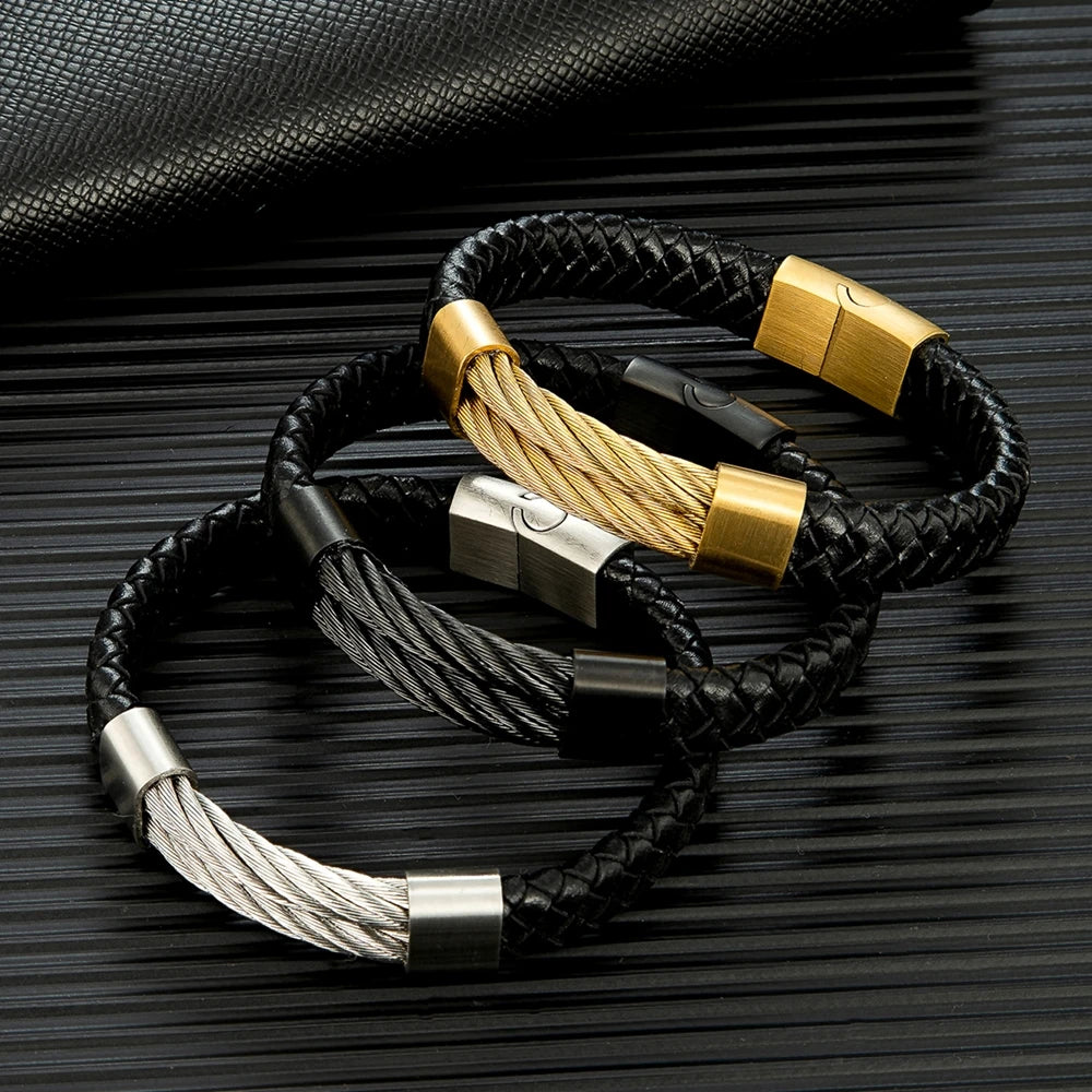 Pulseira Masculina de Couro com Fecho de Imã