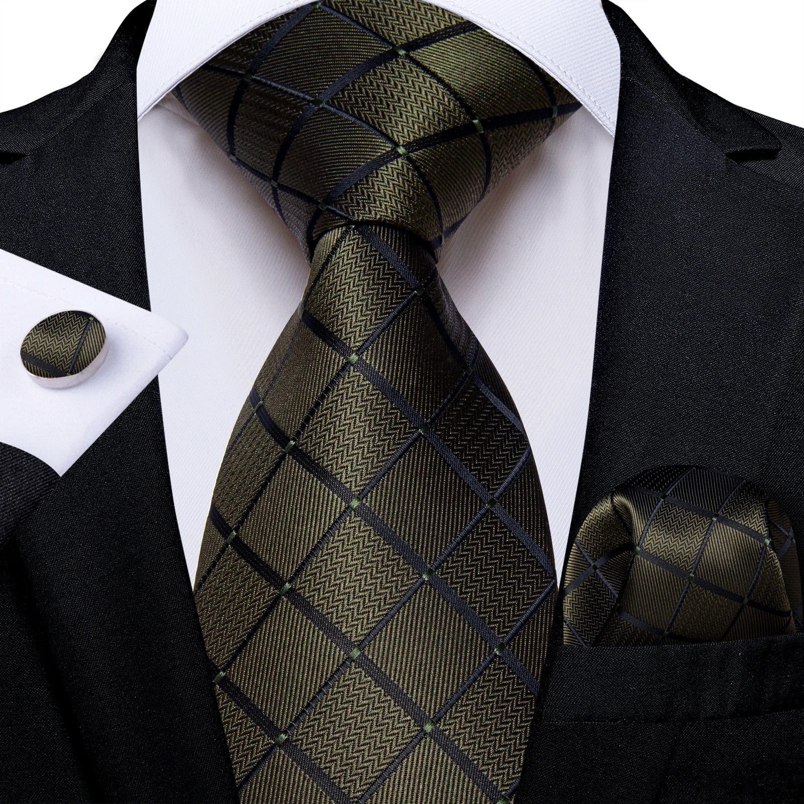 Kit de Gravata Masculina de Luxo Verde com Lenço de Bolso