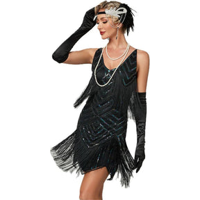 Vestido Gatsby Flapper 1920s com Franjas e Lantejoulas