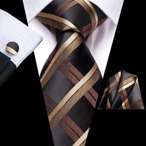 Gravata Seda Hi-Tie 8,5cm com Lenço e Abotoaduras