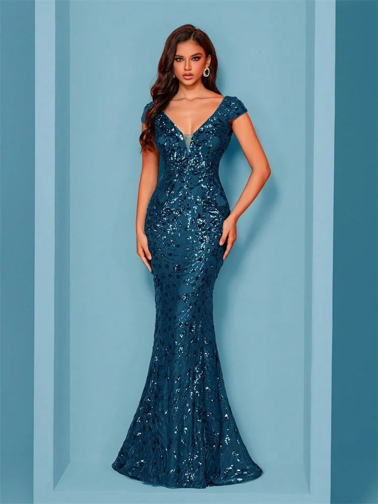 Vestido Longo Feminino de Festa Lantejoulas Estilo Sereia