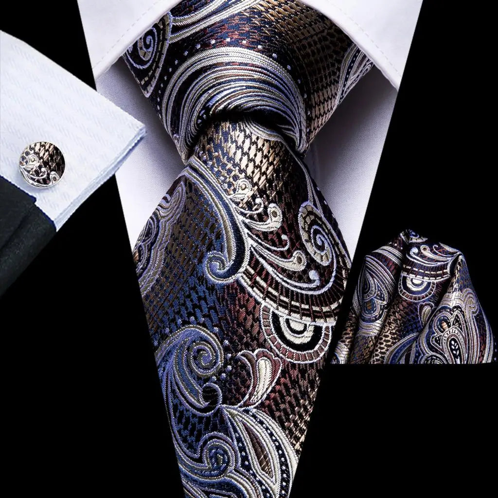 Conjunto de Gravata Masculina de Seda Marrom Hi-Tie