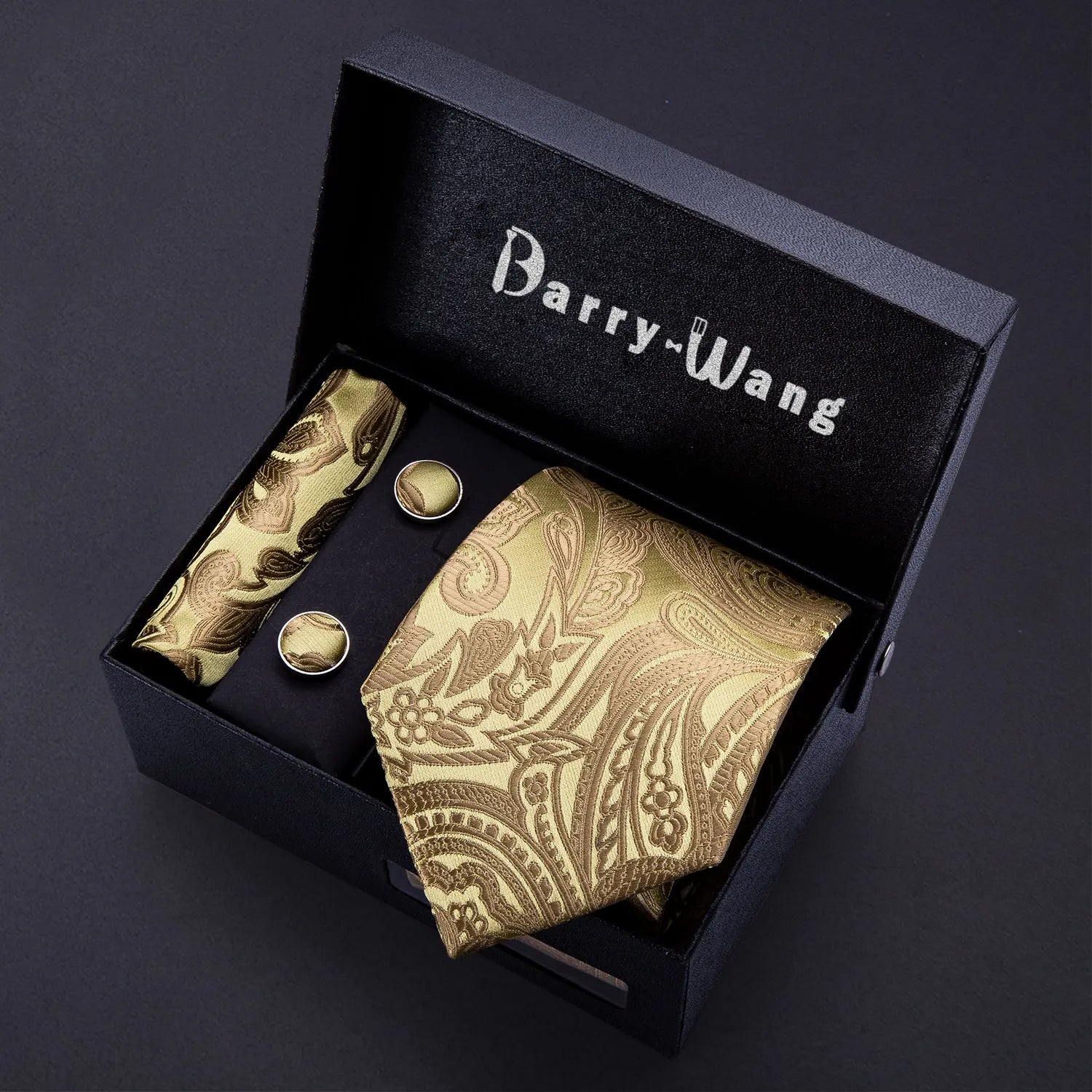 Gravata Masculina de Luxo Dourada com Estampa Paisley