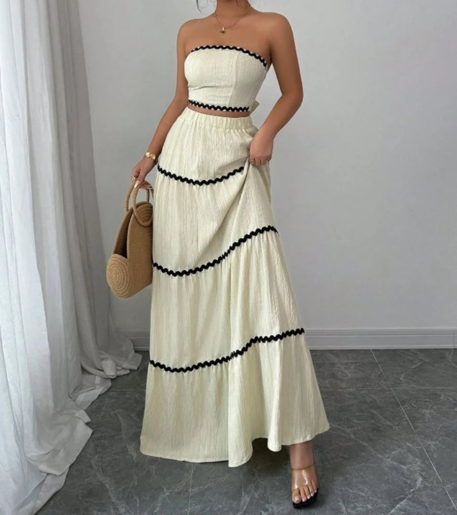 Conjunto Feminino Saia Maxi Bege by Loja Bruna Modas
