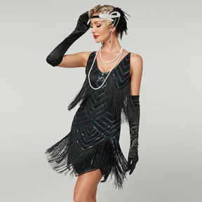 Vestido Gatsby Flapper 1920s com Franjas e Lantejoulas