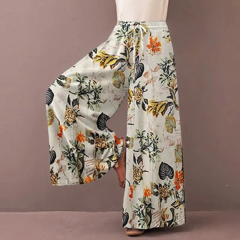 Calça Feminina Floral de Perna Larga