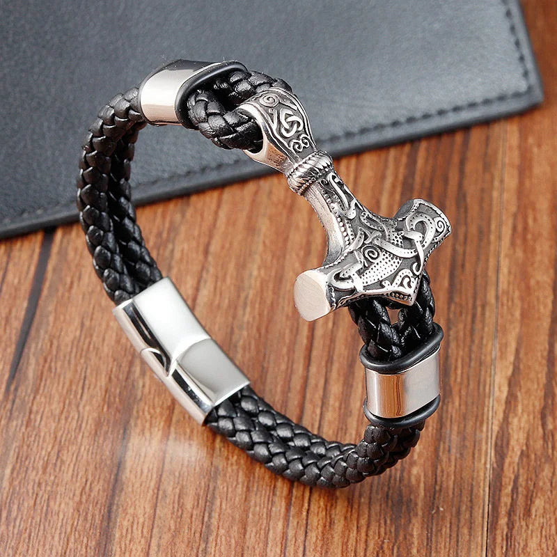 Pulseira Masculina de Couro Genuíno Viking