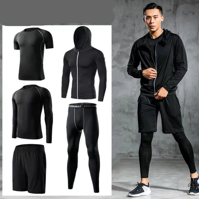 Conjunto Masculino Esportivo de Compressão Secagem Rápida