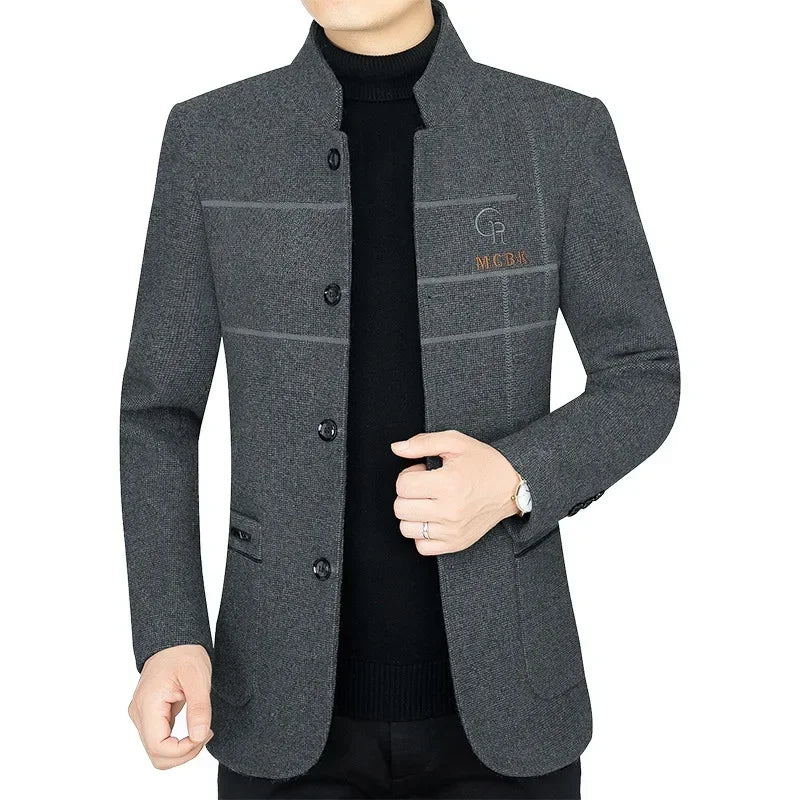 Blazer Masculino Casuais de Lã Slim Fit