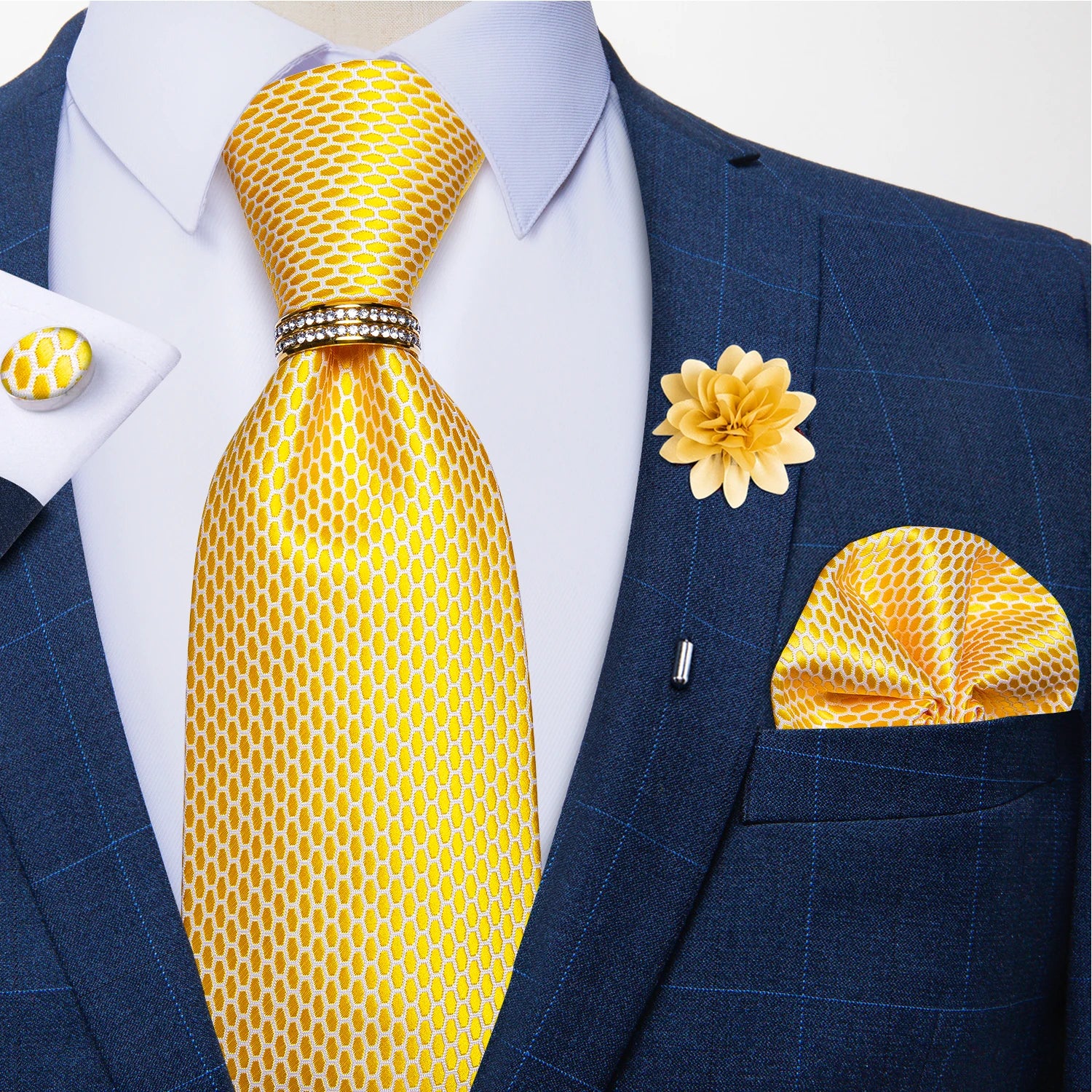 Gravata Masculina de Luxo 8 cm com Lenço e Abotoaduras