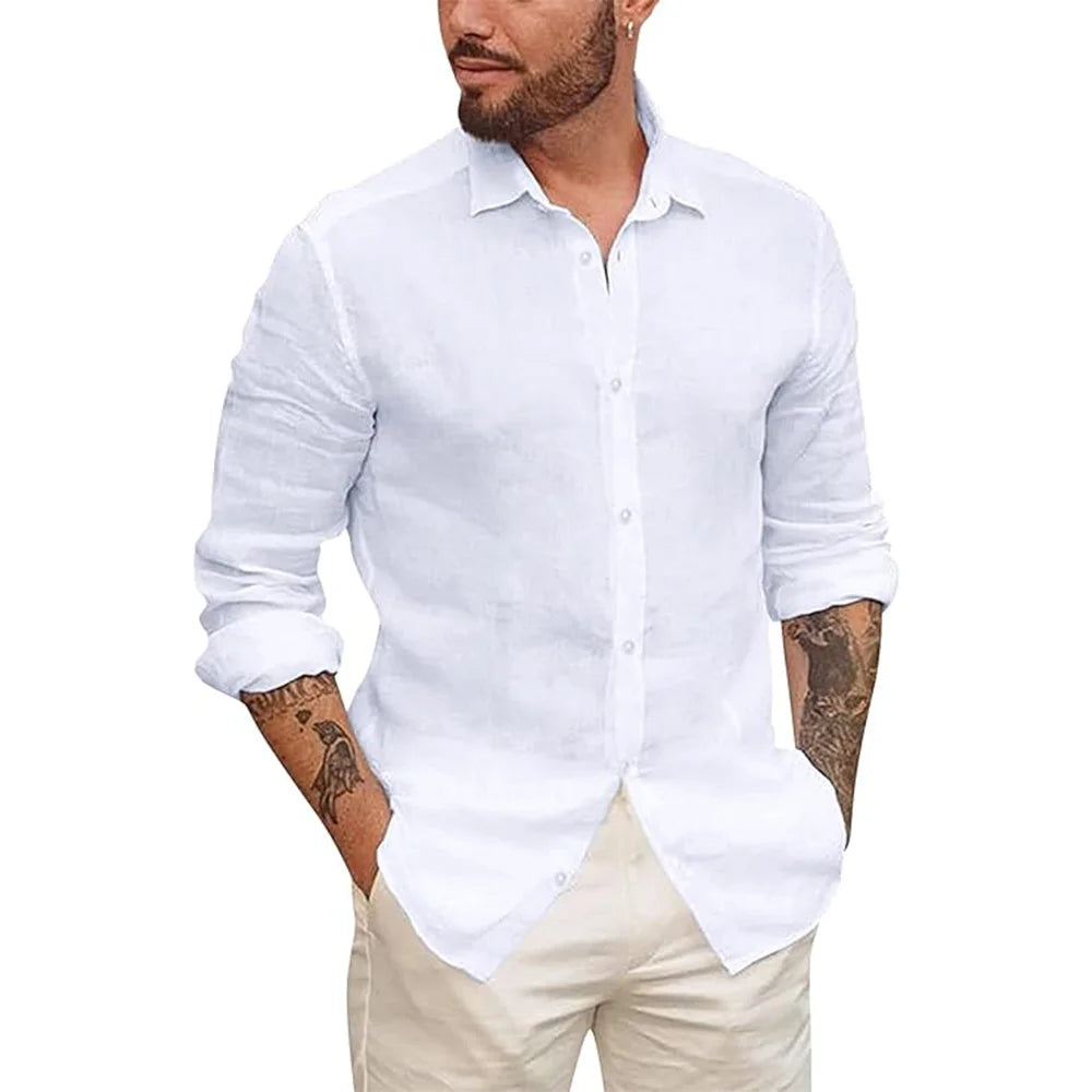 Camisa Masculina de Linho e Algodão - Estilo Casual