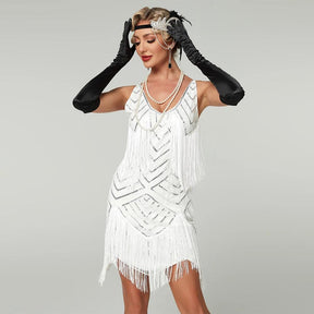 Vestido Gatsby Flapper 1920s com Franjas e Lantejoulas