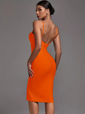 Vestido Bandagem Laranja Elegante e Sexy para Noite