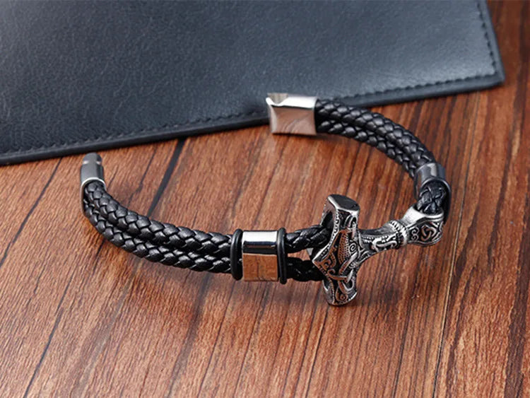 Pulseira Masculina de Couro Genuíno Viking