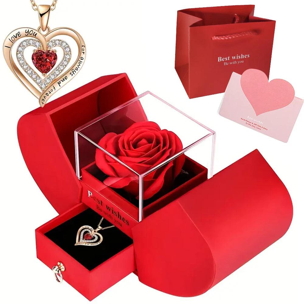 Colar Feminino com Caixa de Joias de Luxo e Flores Artificiais