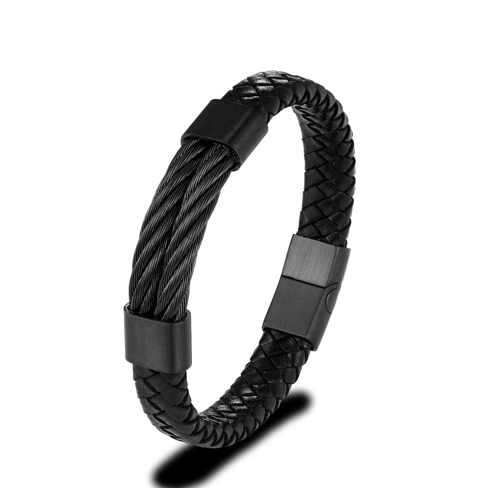 Pulseira Masculina de Couro com Fecho de Imã