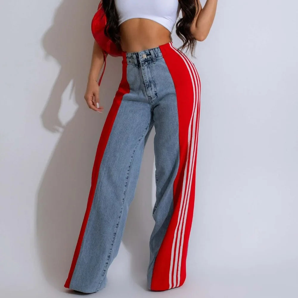 Calça Jeans Feminino Retro Wide Leg Hip Hop