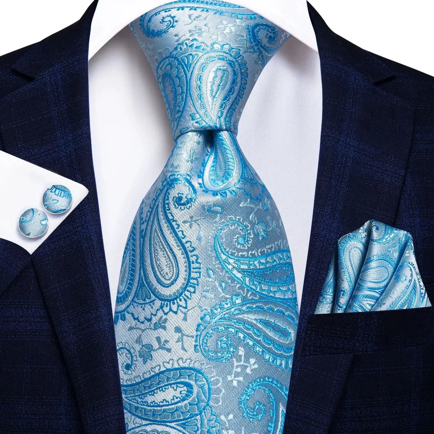 Kit de Gravata Masculina de Luxo Azul com Lenço de Bolso