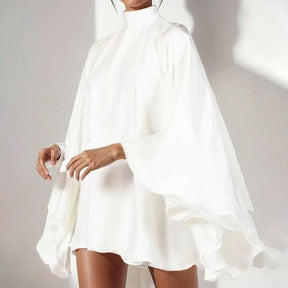 Vestido Mini Festa Feminino Gola Alta com Mangas Batwing