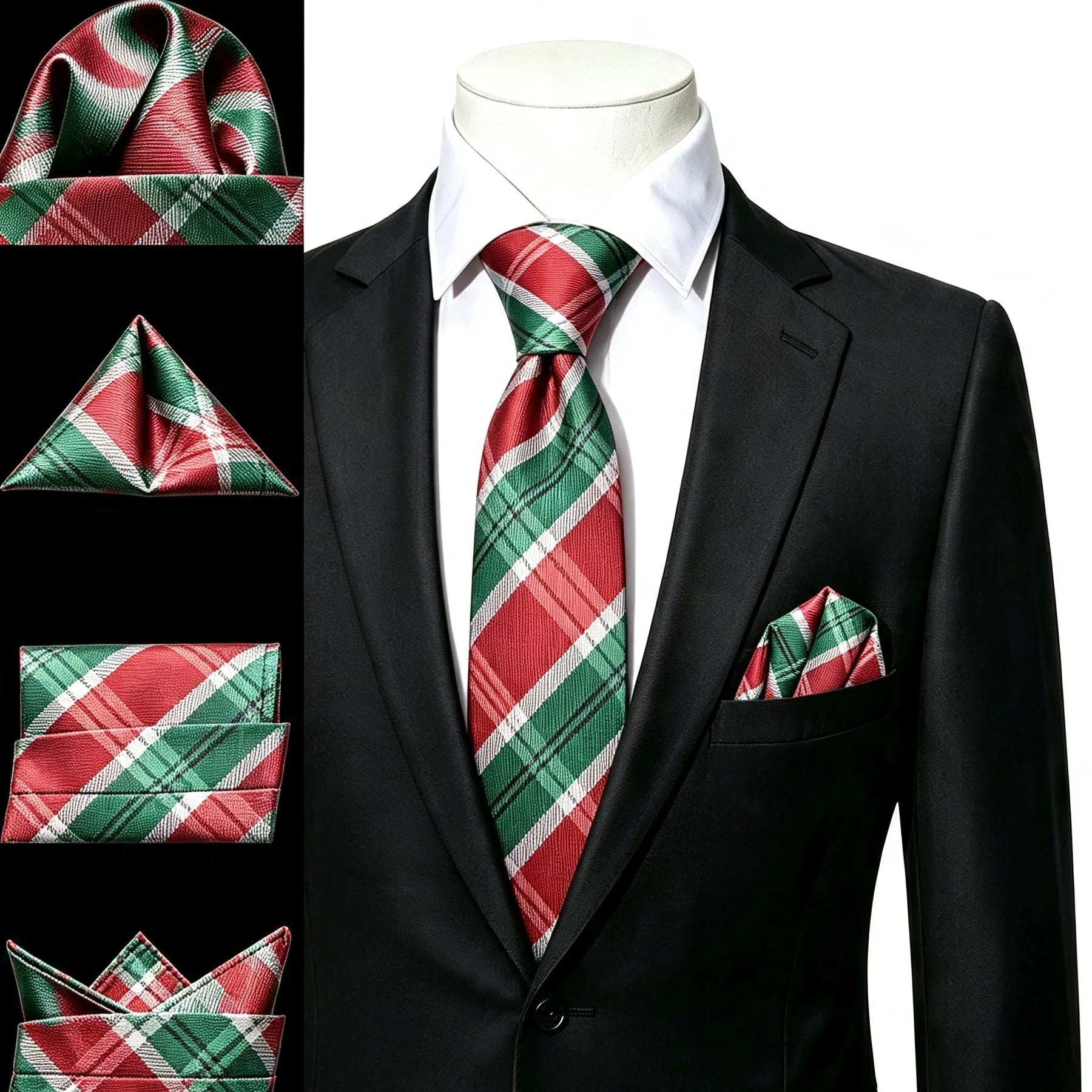 Gravata Masculina Vermelha Xadrez com Lenço de Bolso