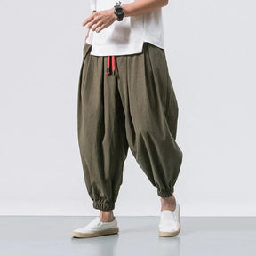 Calça larga larga de harém masculina, moletom jogger de algodão e linho, calça casual masculina, estilo moderno, alta qualidade, nova