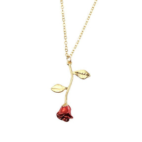 Colar Rosa 3D Feminino Inspirado em A Bela e a Fera