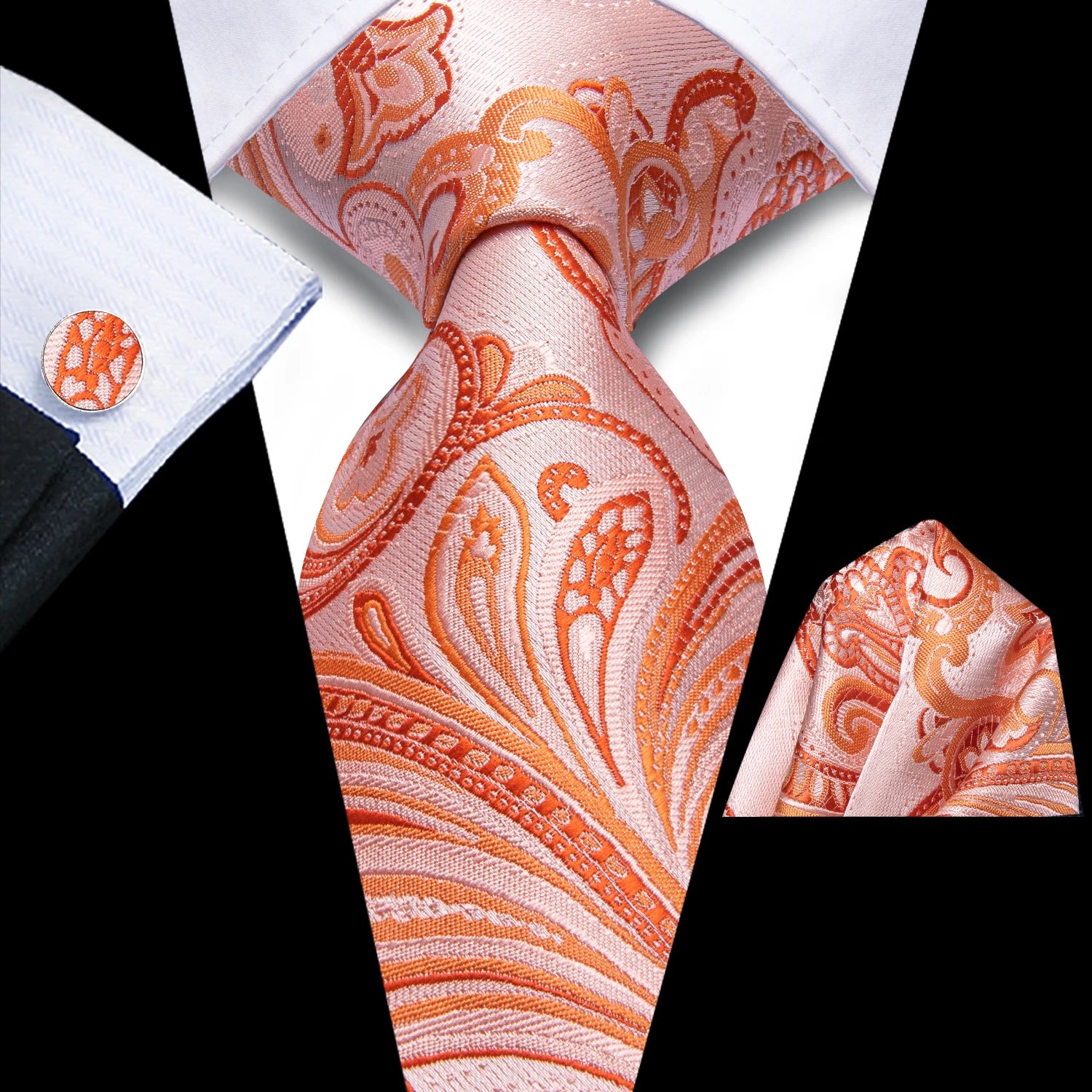 Gravata Masculina Floral 8 cm com Lenço e Abotoaduras