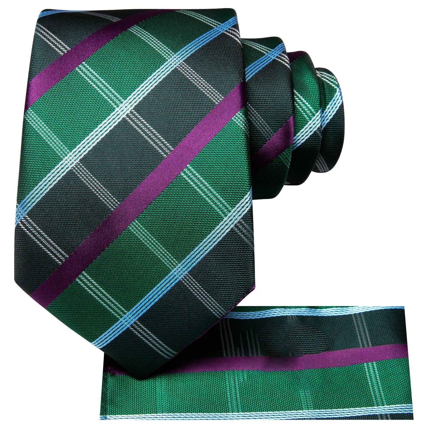 Gravata Masculina Verde Xadrez Texturado com Lenço de Bolso