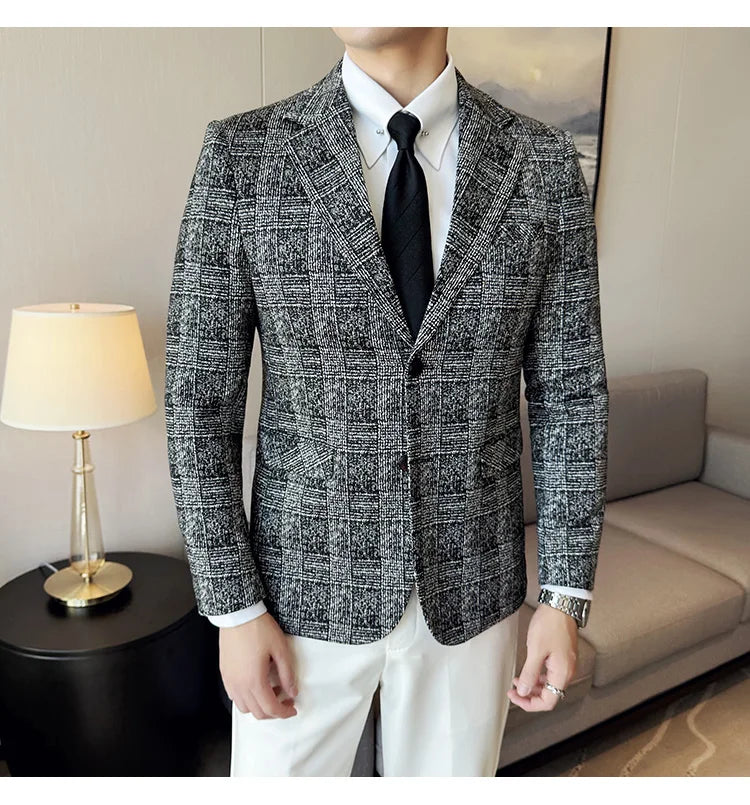 Blazer Masculino Xadrez Estilo Britânico Elegante e Moderno