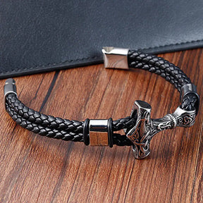 Pulseira Masculina de Couro Genuíno Viking