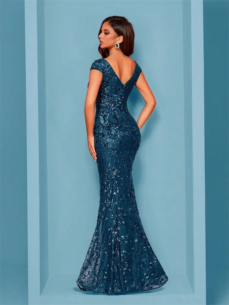 Vestido Longo Feminino de Festa Lantejoulas Estilo Sereia