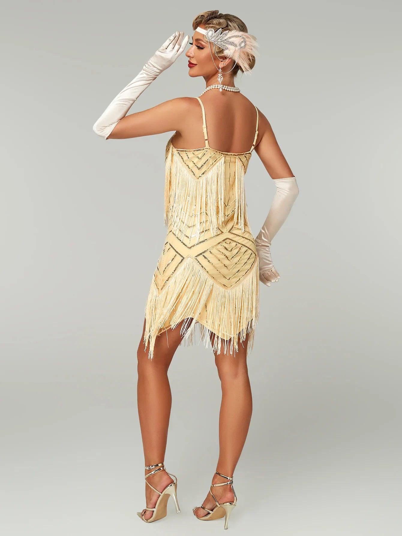 Vestido Gatsby Flapper 1920s com Franjas e Lantejoulas