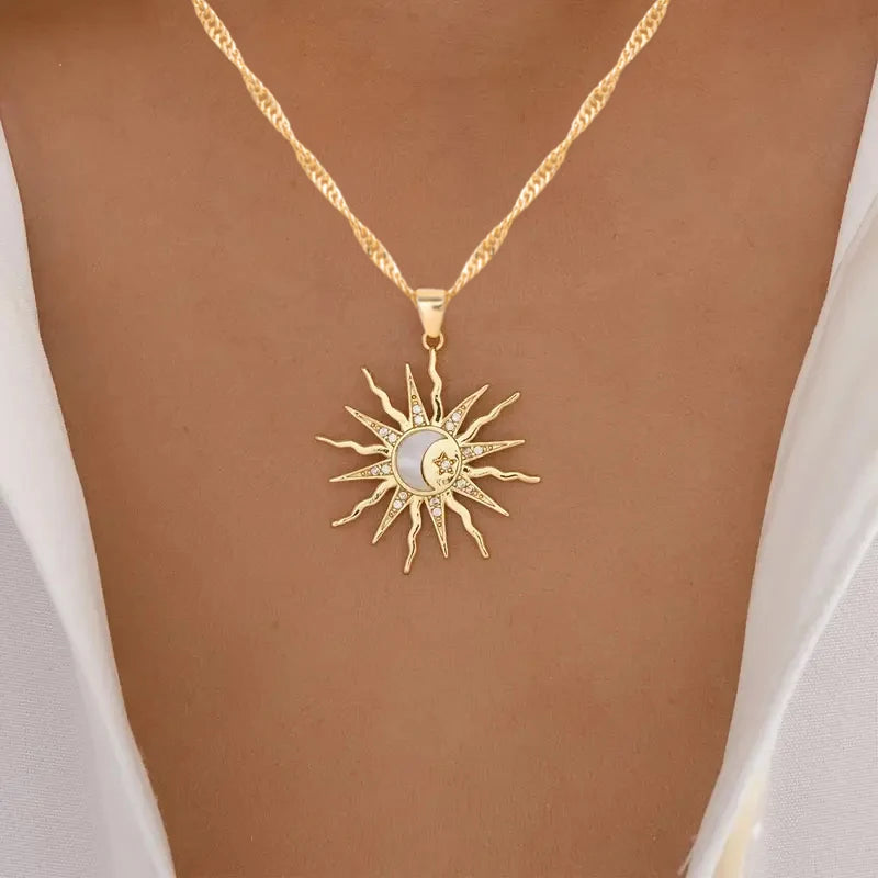 Colar Feminino Triplo de Sol Brilhante