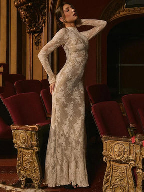 Vestido Maxi Bodycon de Renda Branco Mozision
