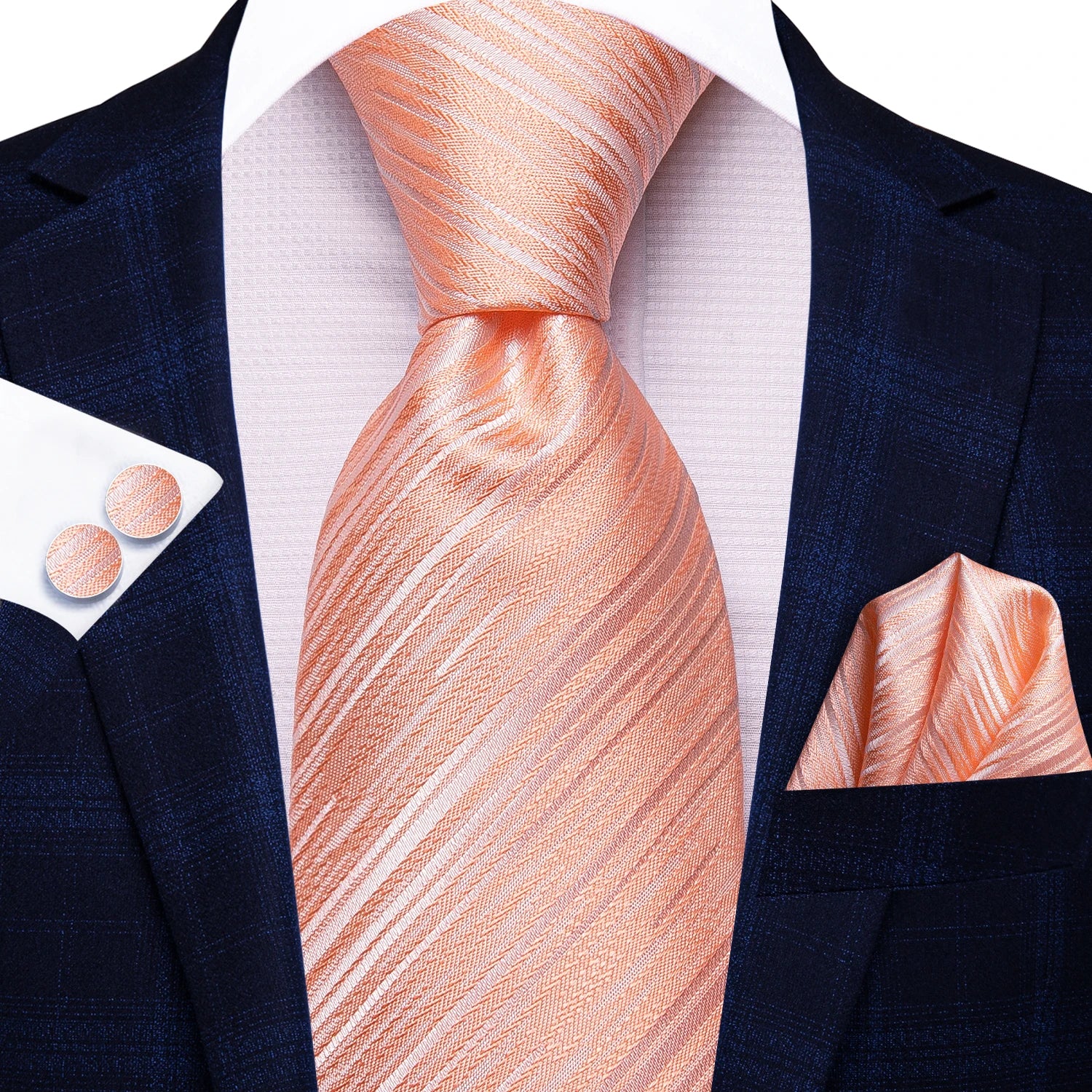 Gravata Masculina Listrada com Lenço e Abotoaduras