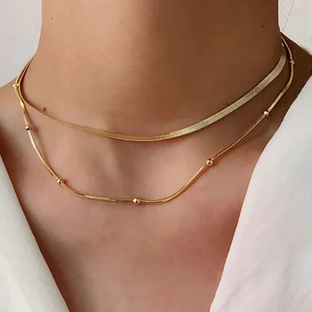 Colar Feminino de Luxo Multicamadas Banhada a Ouro 14K
