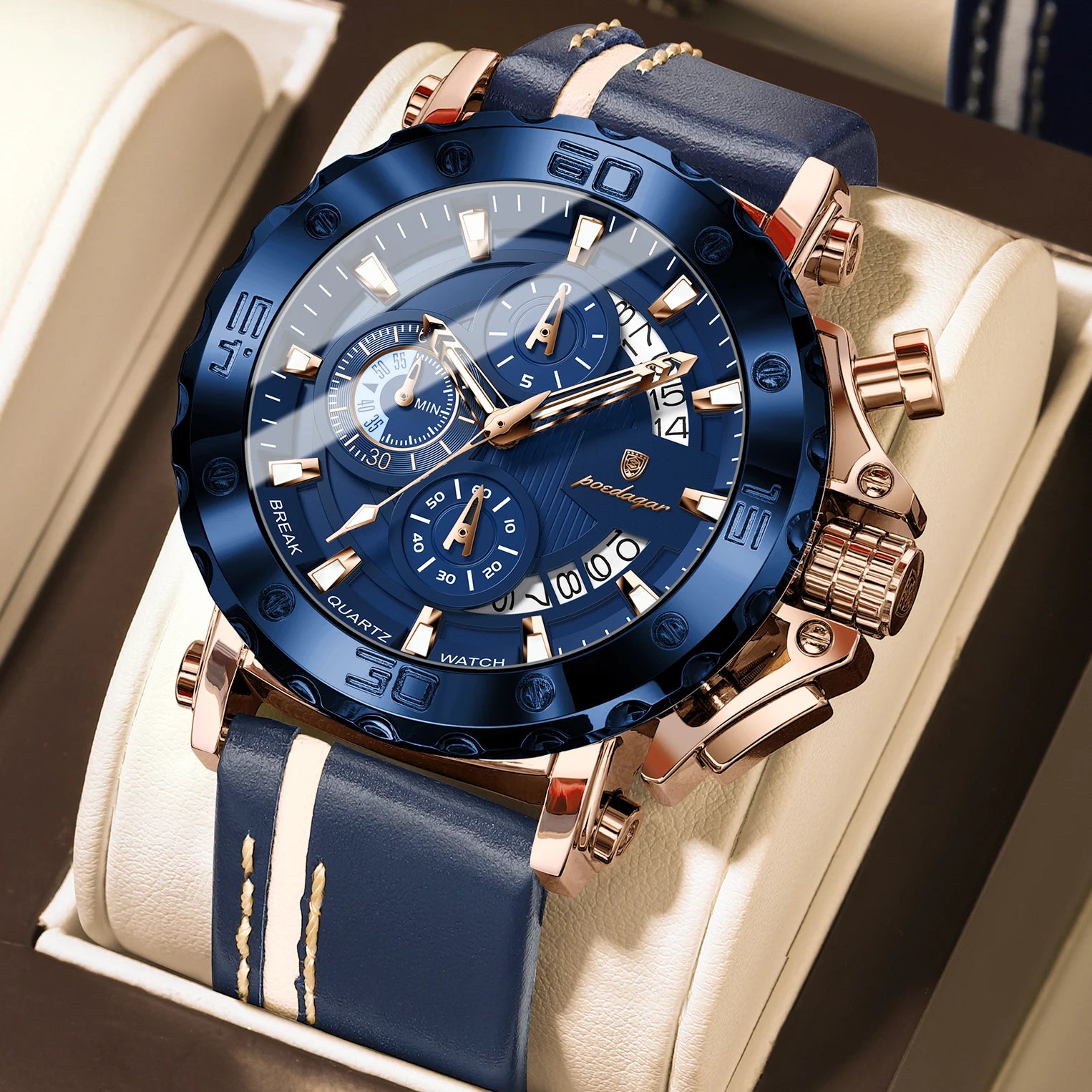 Relógio de Pulso Masculino Cronógrafo Mar Azul