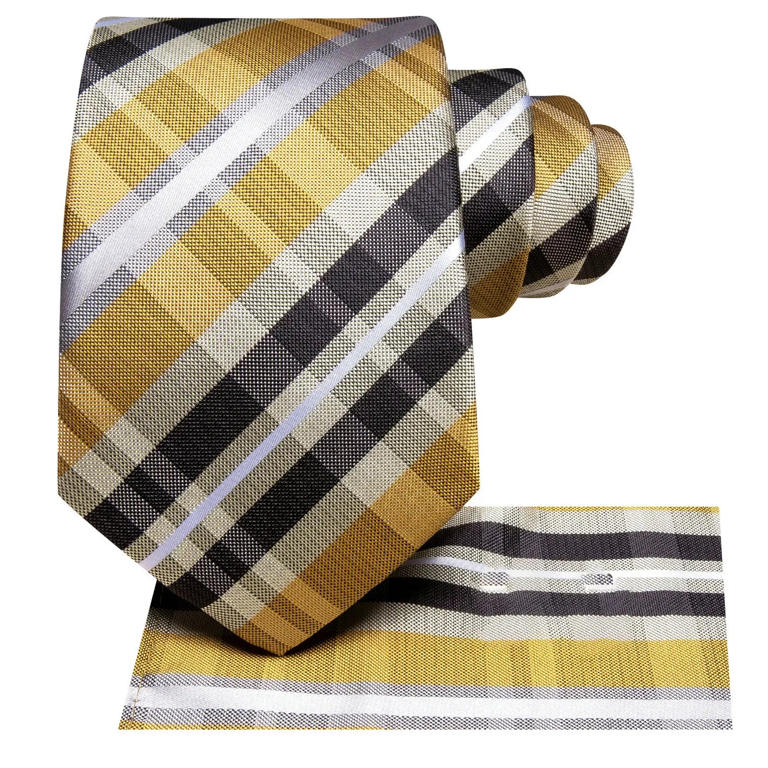 Gravata Masculina Amarela Xadrez com Lenço de Bolso