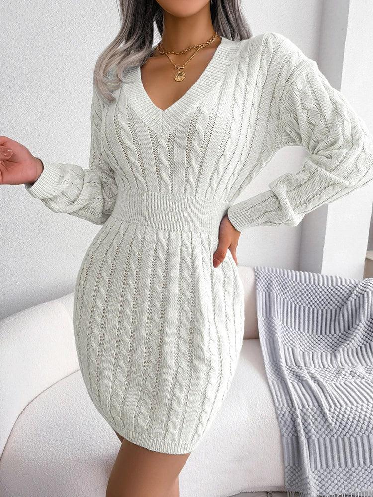 Vestido Feminino Casual de Malha com Decote em V