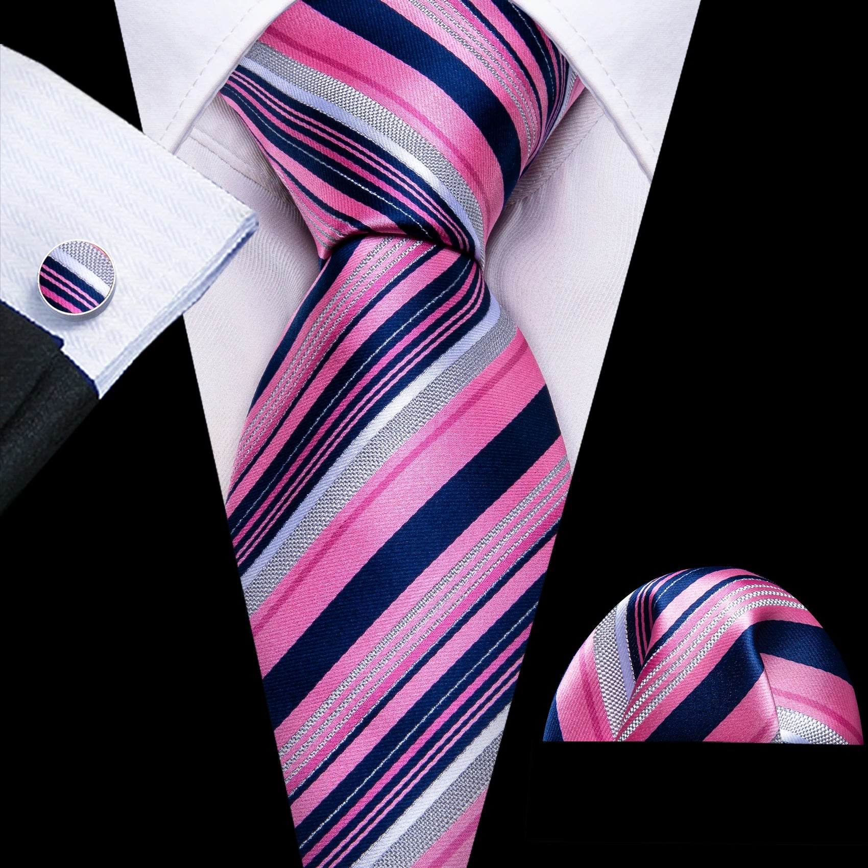 Kit Gravata Social Masculina Premium com Lenço e Abotoaduras Elegantes