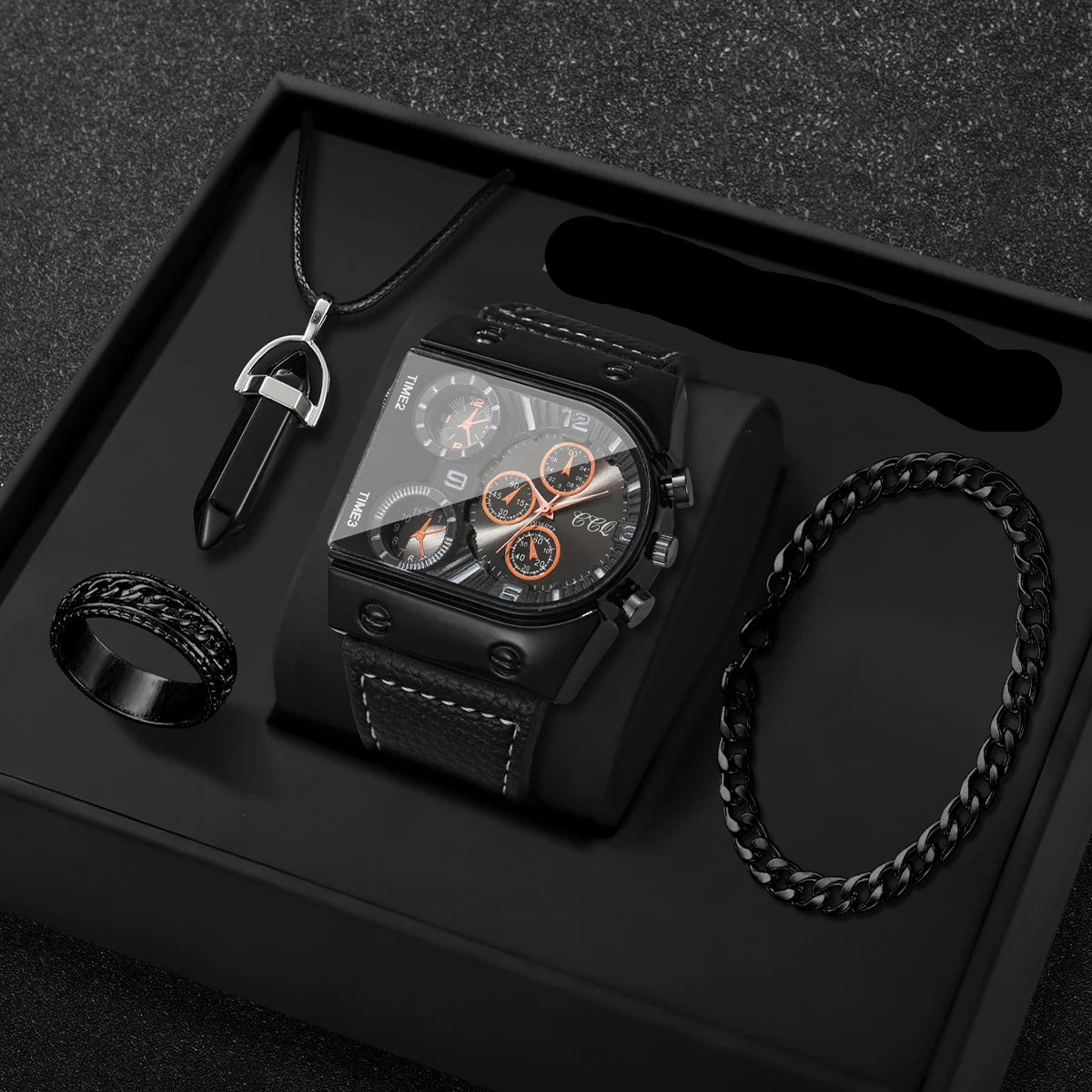 Kit de Presente Masculino 4 Peças com Relógio Esportivo Mostrador Grande