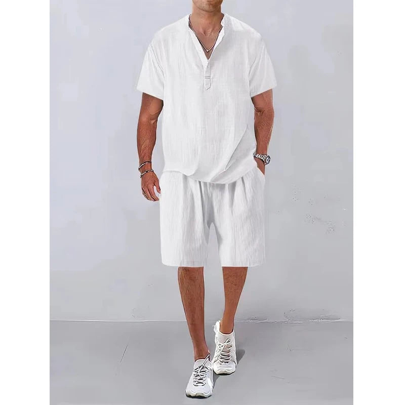 Conjunto Masculino de Linho - Camisa Polo e Shorts