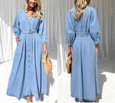 Vestido Feminino Outono/Inverno com Manga Bolha e Cintura Ajustável