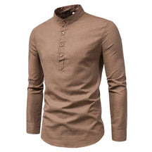 Camisas de manga comprida masculinas de linho de algodão venda quente verão cor sólida gola alta casual estilo praia oversized