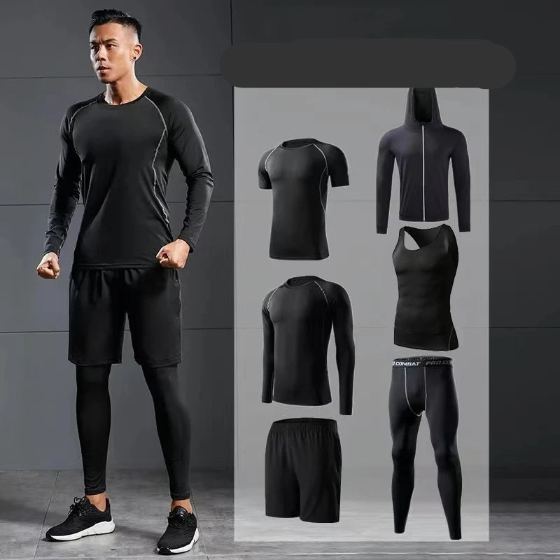 Conjunto Masculino Esportivo de Compressão Secagem Rápida